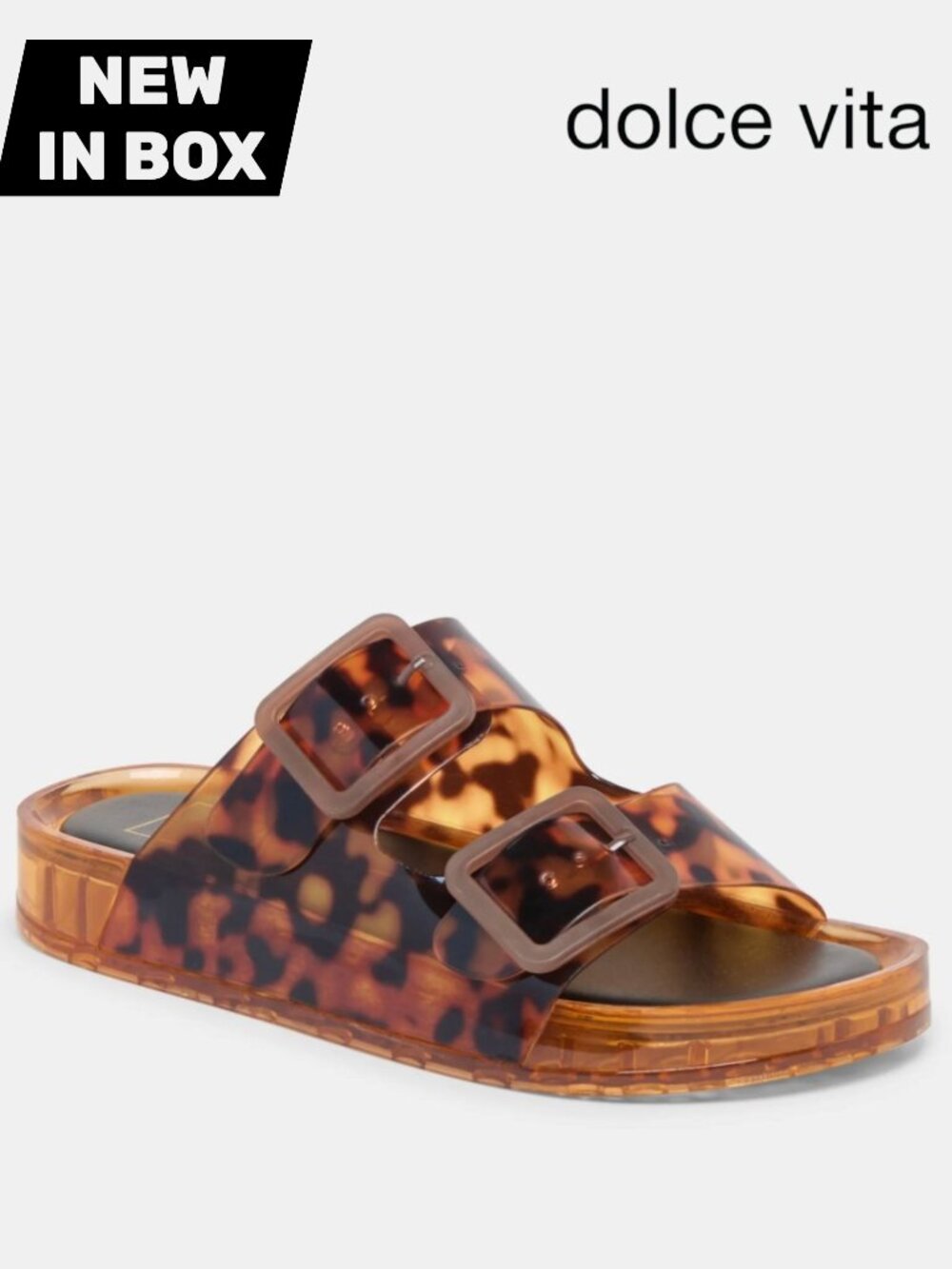 NWT Dolce Vita Julio Tortoise Brown Print Vinyl Slide Jelly Sandals, 6